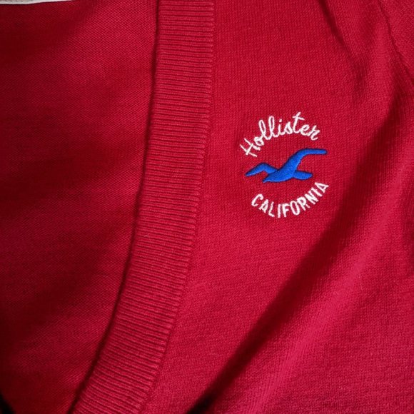 Hollister Long Button Front Bright Red Cardigan Vintage - Picture 2 of 7